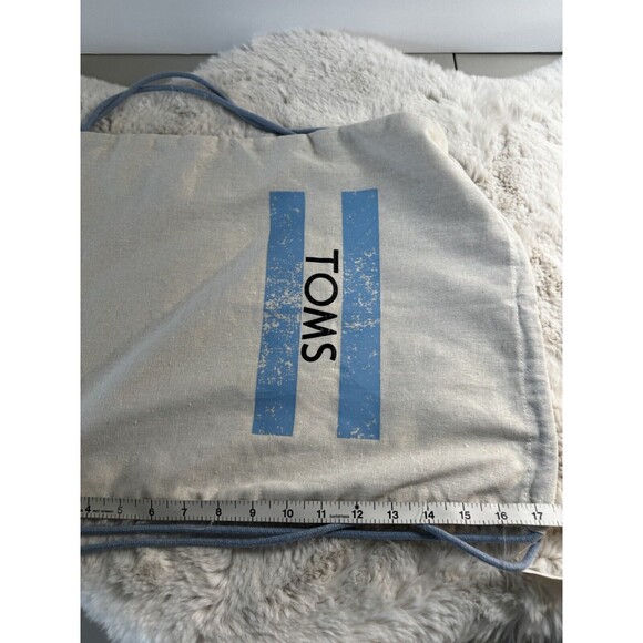 TOMS cinch Sack Sak  backpack bag Fabric Logo Lightweight New Tag Blue Ivory - Picture 3 of 5